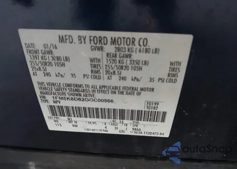 2016 Ford Explorer Xlt из США, поврежденный, VIN 1FM5K8D82GGC00566